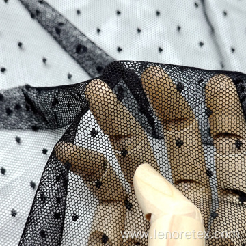 95%Nylon 5%Spandex Knit Black Dot Embroidery Mesh Fabric